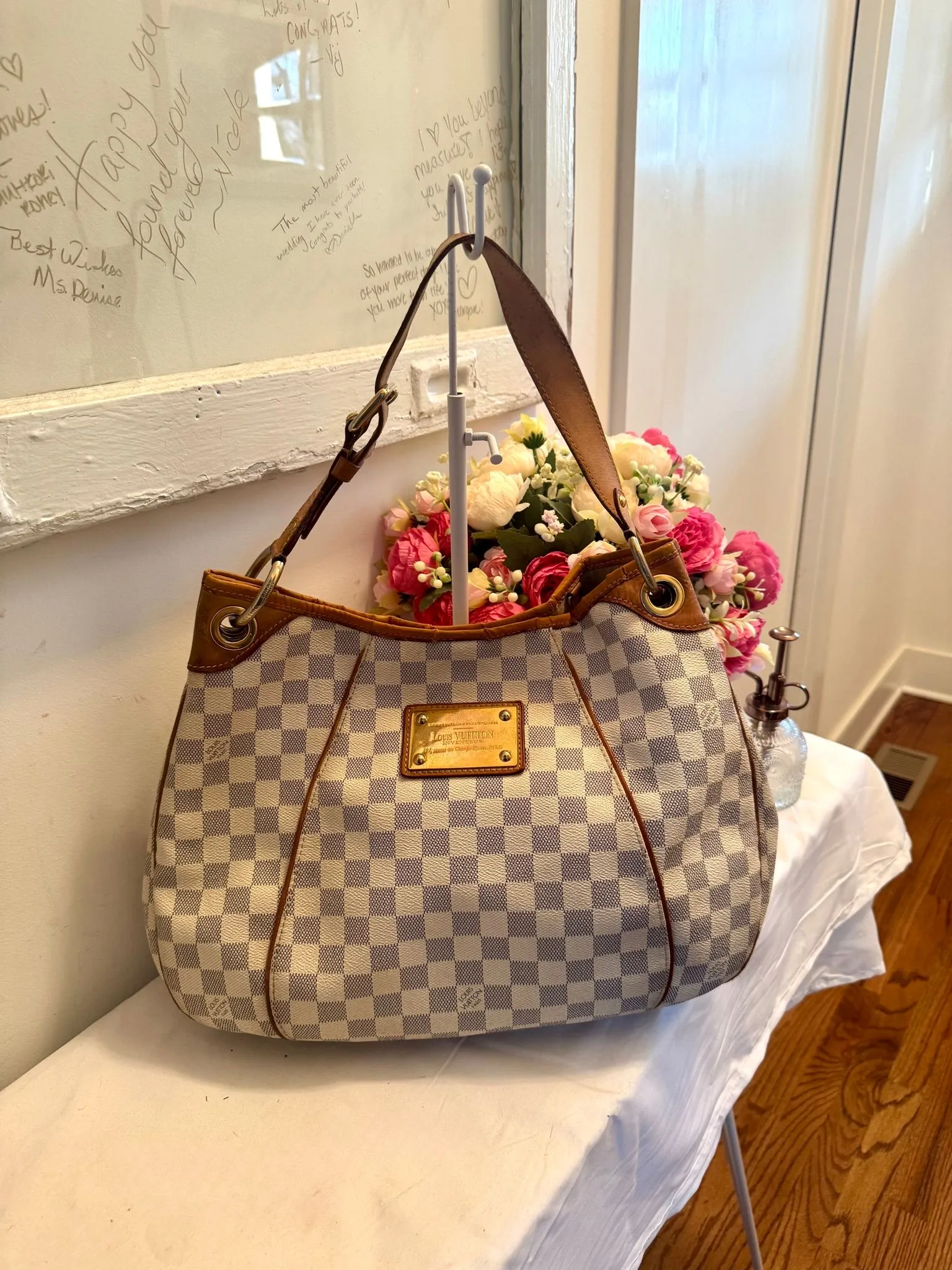 Authenticated Louis Vuitton Damier Azur Galleria PM — pre-owned luxury designer bag | LaceLuxx