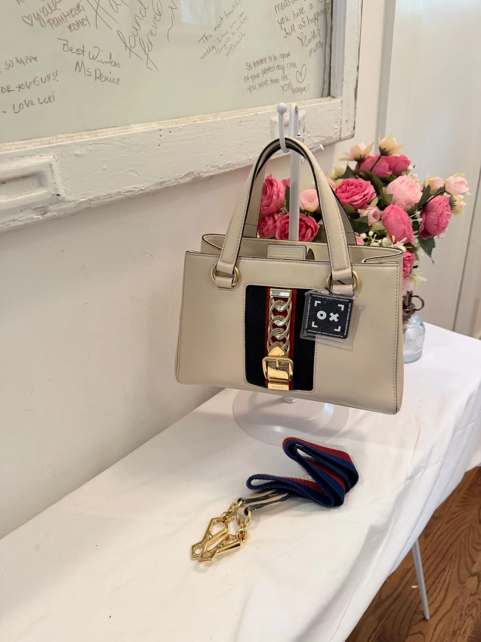 Authenticated Gucci White Sylvie Top Handle — pre-owned luxury designer Gucci bag | LaceLuxx
