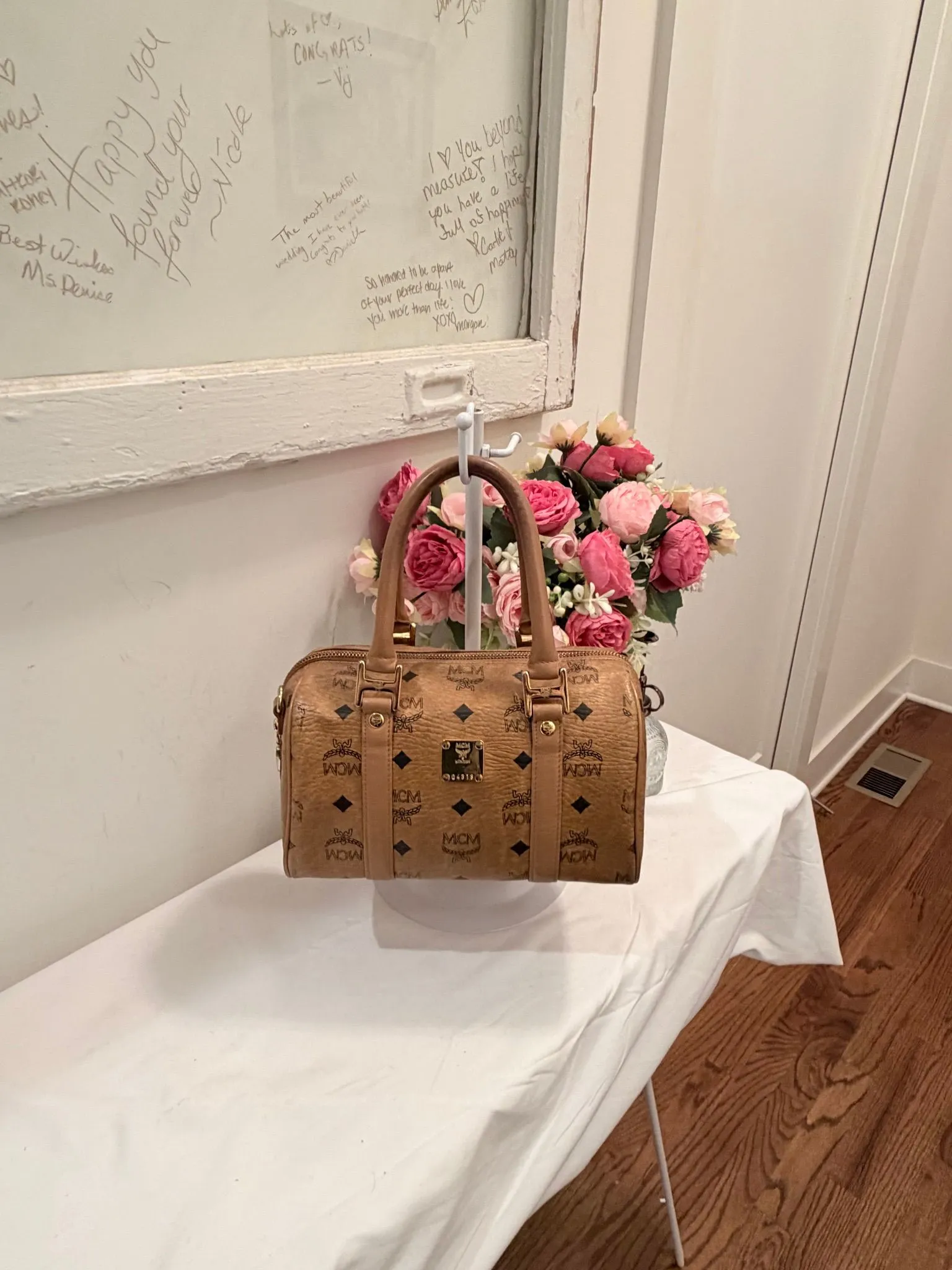 Authenticated Cognac MCM Boston 20 with Gold Hardware — pre-owned luxury designer MCM bag | LaceLuxx