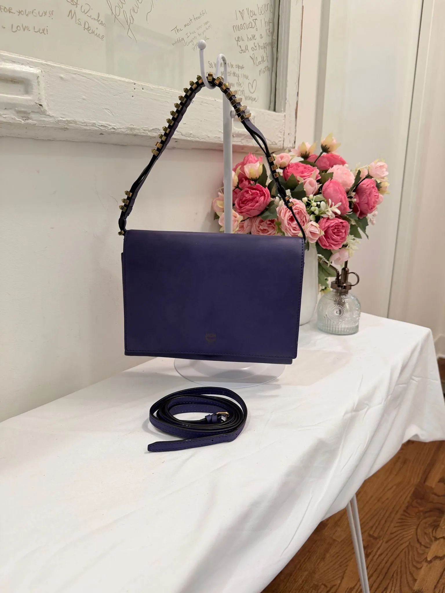 Authenticated Limited Edition Purple MCM 2 Way Shoulder Bag / Crossbody with Gold Hardware — pre-owned luxury designer MCM bag | LaceLuxx